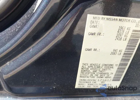 2019 Nissan Altima 2.5 Sl z USA, uszkodzony, nr VIN 1N4BL4EV3KC125612